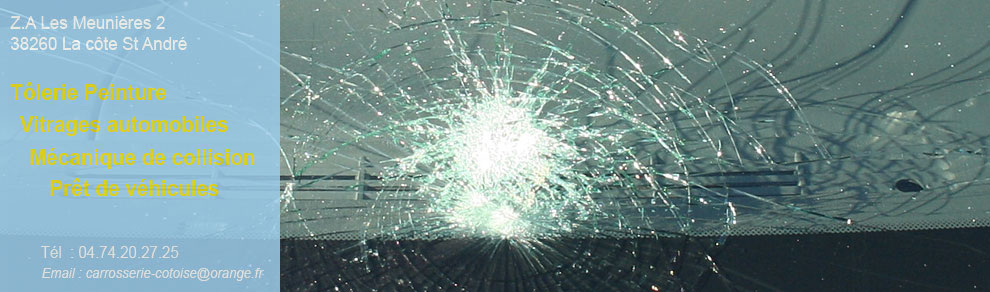 Carrosserie Côtoise, Z.A Les Meunières 2, 38260 La Côte St André - Tôlerie Peinture - Vitrage automobiles - Mécanique de collision - Prêt de véhicules - Tél : 04 74 20 27 25 - Mail : carrosserie-cotoise@orange.fr